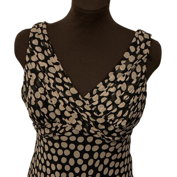 Adrianna Papell Petites Black Tan Polka Dot 100% Silk Y2K Midi Dress Size 10P - Picture 3 of 9